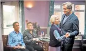  ??  ?? Poles apart: Robert Bathurst finds it liberating to play whimsical David Marsden in Cold Feet, above with James Nesbitt, John Thomson and Eileen O’brien