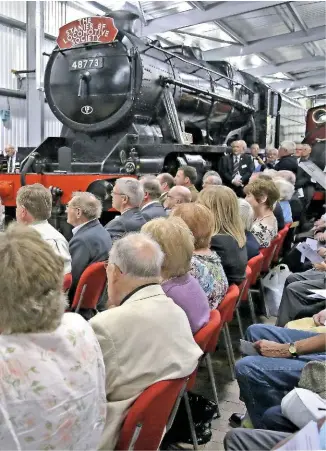  ?? DAVID WILCOCK ?? Back in the old routine on October 1 2011, 18 years after he was sacked, Michael Draper was back at the ‘Valley’, and with an audience hanging on his every eloquent word. He was speaking during a special ceremony to unveil a roll of honour of the names of railwaymen of the Royal Engineers who died in the Second World War, and also those killed in a head-on collision at the Longmoor Military Railway in 1956.