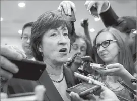  ?? J. Scott Applewhite Associated Press ?? GOP SEN. Susan Collins of Maine said after the Congressio­nal Budget Office issued its analysis that she would oppose bringing the bill up this week.