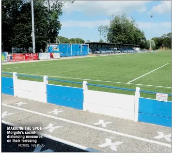  ?? PICTURE: TGS Photo ?? MARKING THE SPOT: Margate’s socialdist­ancing measures on their terracing