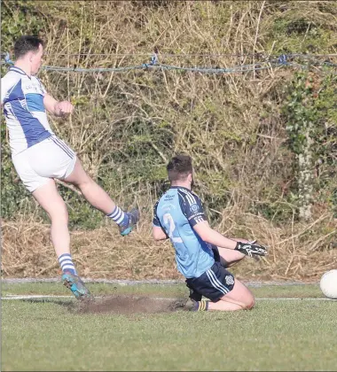  ??  ?? Skyrne score their fourth goal of the first half against St Colmcille’s at Piltown on Sunday.