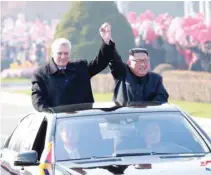  ??  ?? North Korean leader Kim Jong Un welcomes Cuban President Miguel Diazcanel in Pyongyang. The two leaders discussed ‘crucial issues of common concern’ on the current internatio­nal situation. Communist Cuba is one of North Korea’s few remaining allies. — Reuters