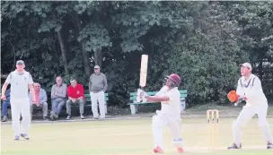  ??  ?? Majid Majeed hits out for Widnes against Hyde last Saturday on his way to making 84 helping his team win a dramatic clash by one wicket.