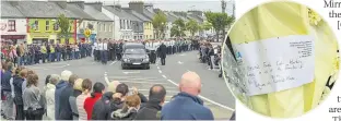  ??  ?? HONOURED Mourners line the village street and, right, a tribute to the slain officer