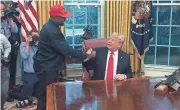  ?? SEBASTIAN SMITH/AFP VIA GETTY IMAGES ?? Then-President Donald Trump with rapper Kanye West in 2018.