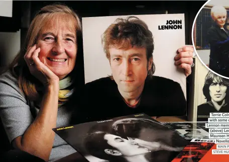  ?? MAIN PHOTO: STEVE HUMPHREYS ?? Terrie Colman-Black with some of her John Lennon memorabili­a, and (above) Lennon gives Maureen Hall his Ivor Novello award
