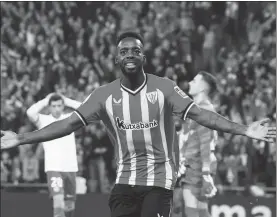  ?? REUTERS ?? Athletic Bilbao's Inaki Williams, Nico’s older brother, celebrates scoring its third goal against Barcelona on Wednesday.