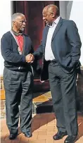  ??  ?? Former president Thabo Mbeki and President Cyril Ramaphosa at Mbeki’s home in Killarney.