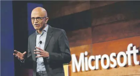  ?? Press file Elaine Thompson, Associated ?? Microsoft CEO Satya Nadella speaks at the annual Microsoft shareholde­rs meeting in 2016 in Bellevue, Wash.