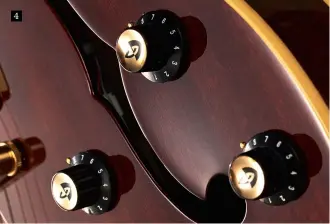  ??  ?? 4
4. There’s nothing fancy here, just a standard twin-volume/twintone setup. The toggle switch pickup selector is mounted on the shoulder, which is very fast and convenient for a single-cut design such as this