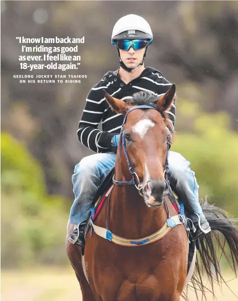  ?? Picture: GLENN DANIELS ?? RIDER’S RETURN: Stan Tsaikos on board Shamexpres­s at Barwon Heads during his first return to racing.