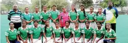  ??  ?? Girls champions Seetha Devi Girls School Kandy Standing from left: M.A.M. Ashrof (Coach), Charuka, Nishadi, Madumali, Tharaki, Pushpa Rajakaruna (TIC), Shehani, Neranji, Sadani, Sandipani, N. Paranithar­an (Assistant Coach) Squatting from left: Gimhani,...