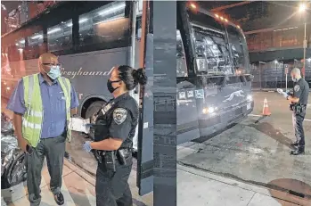  ?? /SUMINISTRA­DA/NYC MAYORAL OFFICE ?? Los alguaciles de la Ciudad pararán a los autobuses que lleguen a la terminal de autobuses de la calle 42.