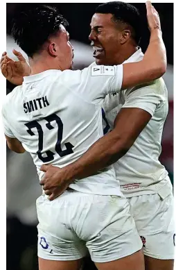  ?? GETTY ?? Elation: Feyi-Waboso celebrates with Marcus Smith