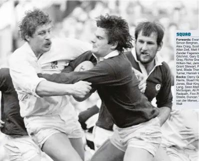 ??  ?? Grapple: England captain John Scott gets to grips with John Beattie as England lost 22-12 at Twickenham in 1983
