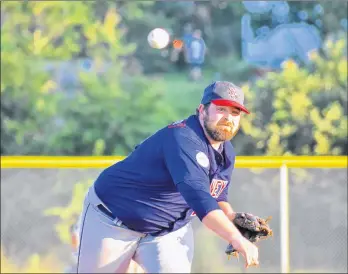  ?? JEREMY FRASER/CAPE BRETON POST ?? Justin Brewer of the Sydney Sooners delivers a pitch during Nova Scotia Senior Baseball League action at the Susan McEachern Memorial Ball Park in Sydney in this file photo from earlier in the season. The Sooners will continue their Nova Scotia Senior Baseball League championsh­ip series with the Dartmouth Moosehead Dry on Friday in Sydney.