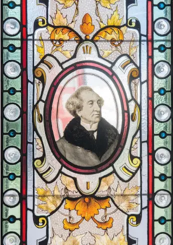  ?? TYLER ANDERSON / NATIONAL POST ?? A one-of-a-kind stained-glass window featuring an image of Sir John A Macdonald in Meaford, Ont.