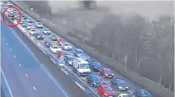  ??  ?? A roadside camera image of tailbacks following a serious accident on the A9 north of Dunblane on Saturday.