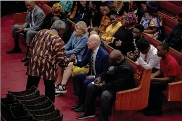  ?? HILARY SWIFT — THE NEW YORK TIMES, FILE ?? Joe Biden, then a Democratic candidate for president, alongside his wife, Jill, attends a service at Royal Missionary Baptist Church in North Charleston, S.C., in February,