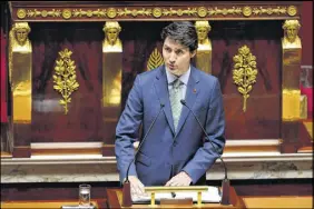  ?? CP PHOTO ?? Prime Minister Justin Trudeau addresses the French National Assembly, in Paris, France on Tuesday.