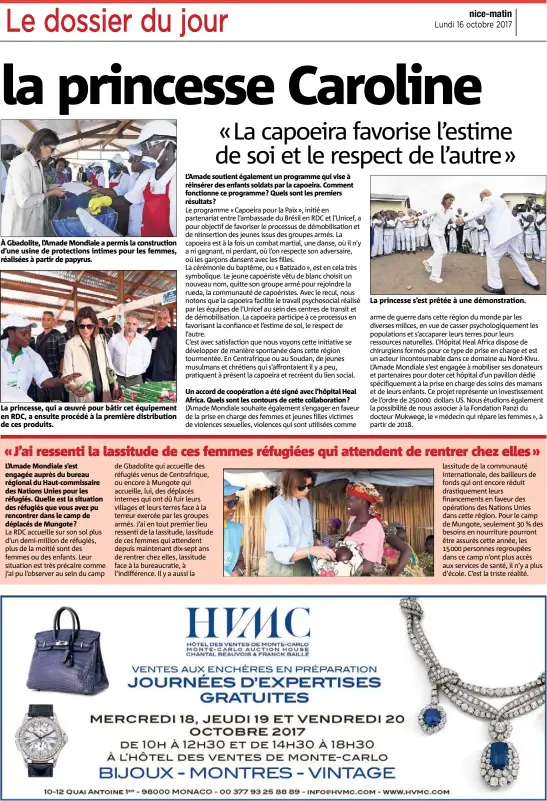  ??  ?? À Gbadolite, l’Amade Mondiale a permis la constructi­on d’une usine de protection­s intimes pour les femmes, réalisées à partir de papyrus. La princesse, qui a oeuvré pour bâtir cet équipement en RDC, a ensuite procédé à la première distributi­on de ces...