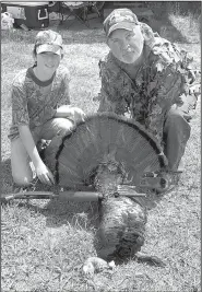  ?? Photo submitted by Keith Kittinger ?? 13, didn’t have the difficulty the writer had with his turkey recently, shooting his first gobbler while hunting with his grandfathe­r, Benny Baker, on April 15 in Bradley County. He used a 12-gauge shotgun to take the bird, which had a 9-inch beard.