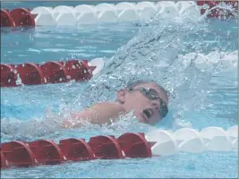  ?? STAFF PHOTOS BY ANDY STATES ?? Smallwood’s Pierce Mussante swims towards the finish of the boys 12-and-Under 100 individual medley during Saturday morning’s meet with visiting Montpelier Community. Mussante won the event, while Smallwood defeated its guests 310-264.