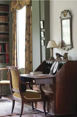  ??  ?? TOP RIGHT & RIGHT The parlor or sitting room, in the 1760 addition, was further expanded with a bay window during the late 1800s. In this room, a door next to the fireplace leads to the original 1754 section of the house.