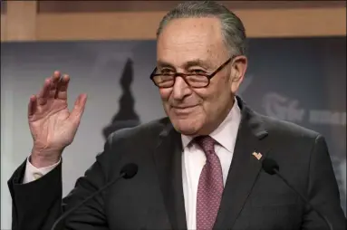  ?? JACQUELYN MARTIN — THE ASSOCIATED PRESS ?? Senate Majority Leader Chuck Schumer, D-N.Y., speaks to the media, Tuesday, March 2, on Capitol Hill in Washington.