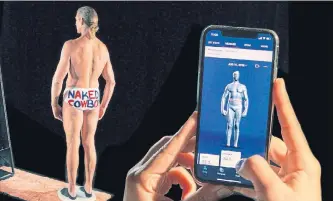  ?? PHOTO ILLUSTRATI­ON: HEATHER SEID ?? The Naked Cowboy spins on the Naked 3-D scanner's scale.