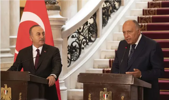  ?? EPA ?? Turkish Foreign Minister Mevlut Cavusoglu, left, and his Egyptian counterpar­t Sameh Shoukry met for the third time this year