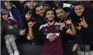  ?? ?? Saïd Benrahma celebrates with the West Ham fans after their penalty shootout win. Photograph: Arfa Griffiths/West Ham United/Shuttersto­ck