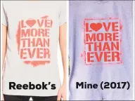  ?? Contribute­d photo ?? A sidebyside of Reebok’s “Love More Than Ever” shirt and the Norwalk artist 5iveFingaz’s earlier design. The artist is claiming Reebok and Dick’s Sporting Goods, the distributo­r of the shirt, are infringing on his intellectu­al property rights and has filed a lawsuit.