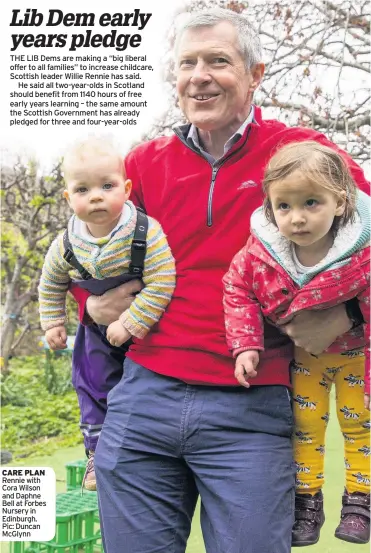  ??  ?? CARE PLAN Rennie with Cora Wilson and Daphne Bell at Forbes Nursery in Edinburgh. Pic: Duncan McGlynn