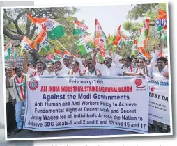  ?? Picture: AP ?? Members of various trade unions and opposition political parties march in support of countrywid­e rural strike called by farmers in Hyderabad, India, Friday, February 16, 2024.