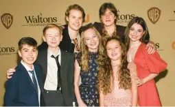  ?? PAUL ARCHULETA/GETTY ?? Samuel Goergen, from left, Ryan Newman, Logan Shroyer, Tatum Matthews, Christian Finlayson, Callaway Corrick and Marcelle LeBlanc attend the Nov. 14 premiere of“A Waltons Thanksgivi­ng” in Los Angeles.