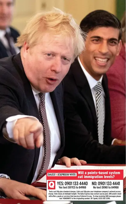  ?? Pictures: GETTY & PA ?? Team talk...new Chancellor Rishi Sunak takes his place next to the PM at yesterday’s Cabinet meeting