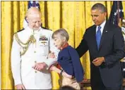  ?? Pete Marovich Getty Images ?? JOAN DIDION with President Obama, right, who gave the author a National Humanities Medal in 2012.