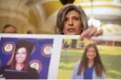  ?? ?? Senator Joni Ernst of Iowa holds a poster with photos of the murder victims Sarah Root and Laken Riley as she speaks on Capitol Hill on 27 February. Photograph: Mark Schiefelbe­in/AP