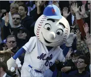  ?? GREGORY BULL - THE ASSOCIATED PRESS ?? Mr. Met, the mascot for the New York Mets, rallies the crowd to cheer louder on June 1, 2017.