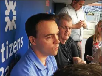  ?? THE ASSOCIATED PRESS ?? Phillies general manager Matt Klentak, meeting with the media in June, cashed in a handful of rental veterans for prospects at Monday’s trade deadline, but the payoff isn’t likely to help the big-league club any time soon.