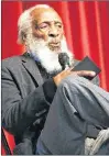  ?? AP PHOTO ?? In this Jan. 20, 2016, file photo, long time civil rights activist, writer, social critic, and comedian Dick Gregory, talks to the crowd at the 16th annual Tampa Bay Black Heritage Festival.