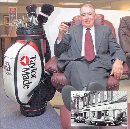  ??  ?? James Lornie received a set of golf clubs when he retired in 2000 after 45 years in the family business, latterly as managing director. Inset: The shop in the early days.