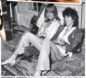  ?? ?? powerful woman: Pallenberg in the 1968 film Barbarella. Top: With Mick Jagger in Performanc­e. Above: Anita and Keith Richards in Cheyne Walk in 1970