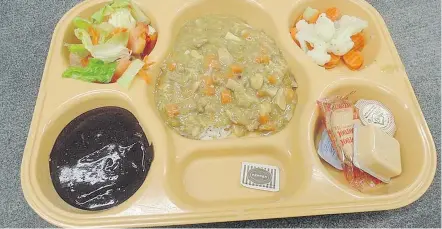  ??  ?? Inmate advocates say food served in a federal institutio­n provided under the ‘cook-chill’ system is of poor quality and portions inadequate. Inmates reported being served eggs with ice on them.