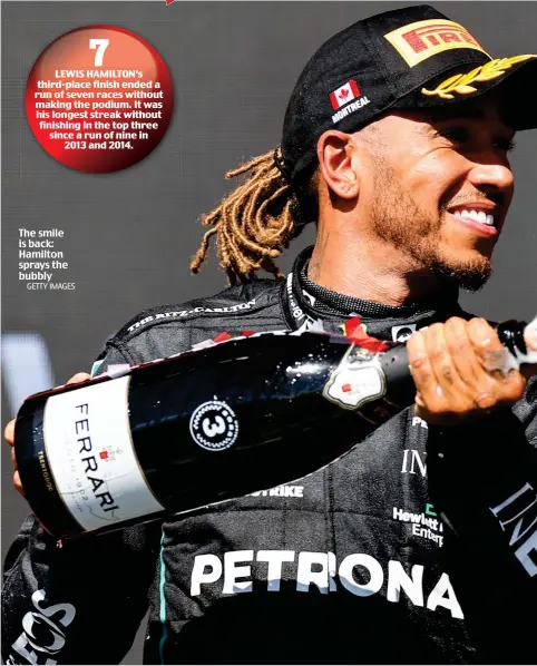  ?? GETTY IMAGES ?? The smile is back: Hamilton sprays the bubbly