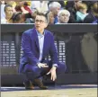  ?? Icon Sportswire / via Getty Images ?? Connecticu­t Sun coach Curt Miller looks on during a game against the Mercury in July.