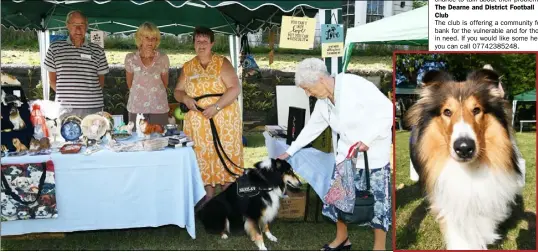  ?? PD091372 ?? COLLIE CHAOS: Organisers Rodney and Christine Slater, Sheila Yerrel, visitor Jean Young and pooch ‘Bribon’ enjoy the ‘Collie Chaos’ event at Wath
Hall last Saturday. Picture: Wes Hobson.