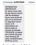  ??  ?? Capture d’écran de l’alerte SMS envoyée vendredi soir.