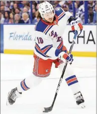  ?? Andy Lyons / Getty Images ?? Artemi Panarin of the New York Rangers takes a shot against the Tampa Bay Lightning during the first period in Game 6 of the Eastern Conference Finals of the Stanley Cup Playoffs at Amalie Arena on Saturday in Tampa, Fla.